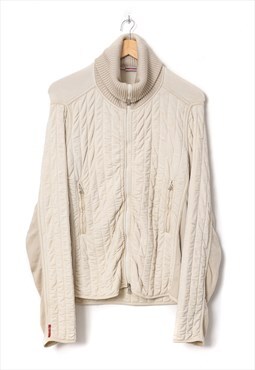 Vintage PRADA Jacket Quilted High Neck Sleeve Knitted Beige