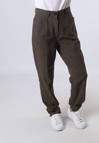 HIGH WAISTED TROUSERS CHECKED WIDE TAPERED UK 10 - 12 (GO4M)