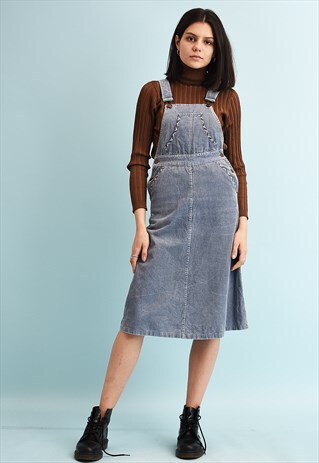 VINTAGE 90'S RETRO CORDUROY PASTEL PINAFORE A LINE DRESS