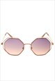 HIPPIE HEXAGON SUNGLASSES IN GOLD WITH ROSE PINK LENSES