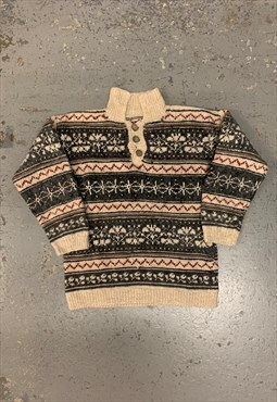 Vintage Abstract Knitted Cardigan Patterned Chunky Knit