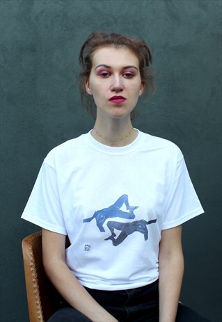 HAND PRINTED UNISEX NAVY NUDES T SHIRT