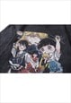 ANIME T-SHIRT JAPANESE CARTOON TEE RETRO SKATER TOP BLACK