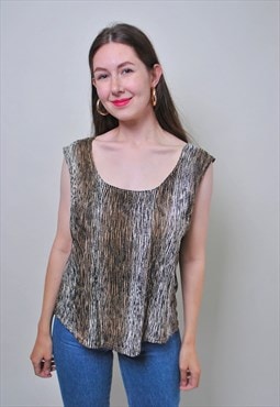 Vintage 90s leopard blouse, sleeves blouse summer loose 