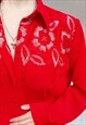 EMBROIDERED RED TOP, EMBROIDERED FLORAL BLOUSE, RED RETRO 