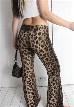 Revival Vintage Y2K Brown Faux Fur Leopard Print Trousers