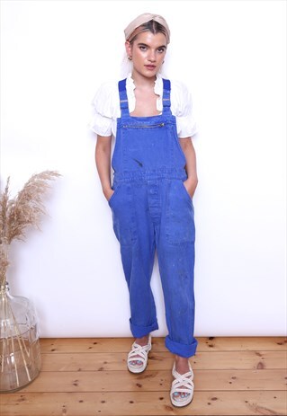 VINTAGE BLUE COTTON WORKWEAR PAINT OVERALLS DUNGAREES