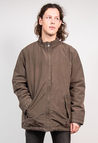 90'S VINTAGE BROWN TOMMY HILFIGER CASUAL ZIP JACKET COAT