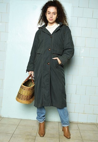 VINTAGE 80S MINIMALIST PARISIAN TRENCH THICK KHAKI COAT
