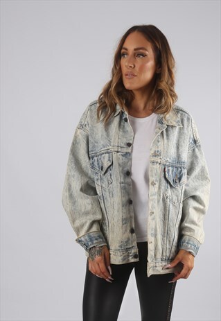 VINTAGE LEVIS DENIM JACKET OVERSIZED ACID WASH UK 16 (9AA)