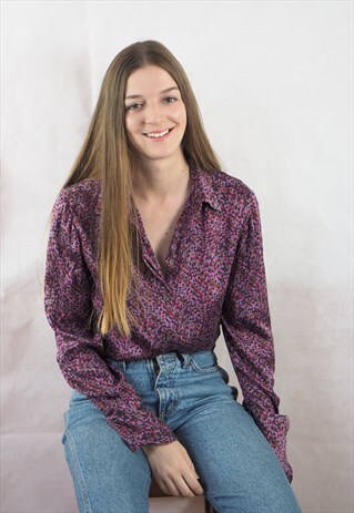 VINTAGE PINK PRINT SILK SHIRT