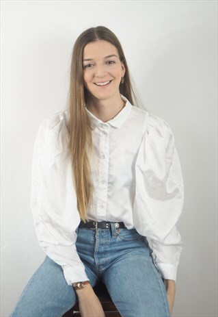VINTAGE WHITE 80'S PUFF SLEEVE SHIRT