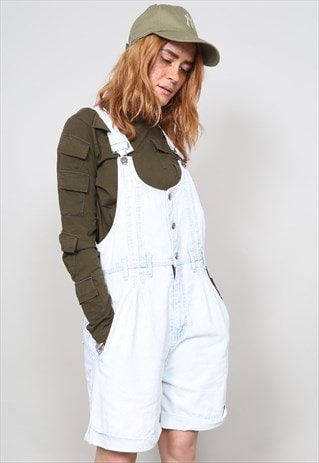 VINTAGE 90'S BLEACH-WASH DUNGAREE SHORTS