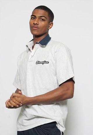 VINTAGE CHAMPION RUGBY POLO SHIRT LOGO GREY