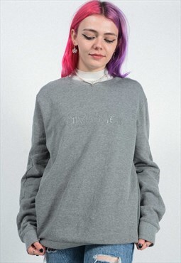 Vintage 90s Calvin Klein Sweatshirt Grey Spell Out