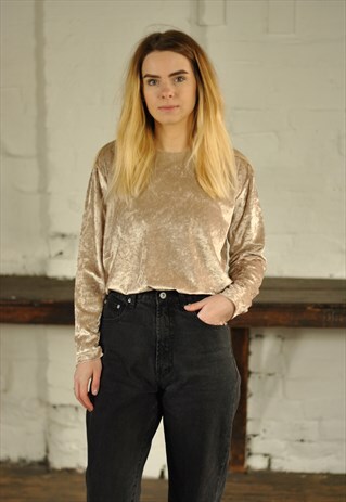 80S CRUSHED VELVET CHAMPAGNE TOP