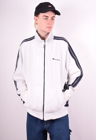 CHAMPION MENS VINTAGE TRACKSUIT TOP JACKET XL WHITE 90'S