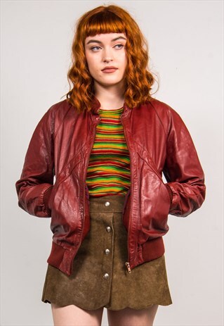 VINTAGE 70'S RED LEATHER BOMBER JACKET