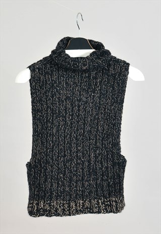 VINTAGE 00S KNITTED TURTLENECK VEST IN BLACK AND GOLD