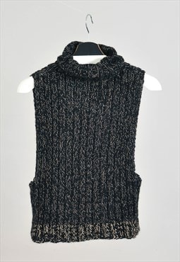 Vintage 00s knitted turtleneck vest in black and gold