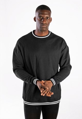 STRIPE CUFF JUMPER SWEATER PULLOVER - BLACK/WHITE