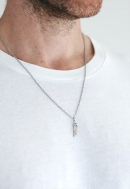 Feather chain necklace for men silver pendant gift for him