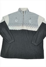 Vintage 1/4 Zip Embroidered Retro Pattern Grey Ladies XXL