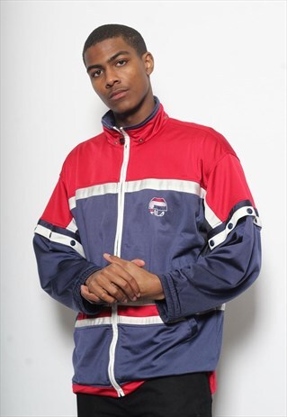 VINTAGE FILA LOGO TRACK TOP JACKET BLUE RED