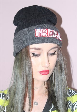 FREAK BEANIE HAT HIPSTER BOBBY WOOL UNISEX GRUNGE PUNK BLACK