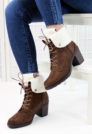 COFFEE FAUX FUR WARM LINED WINTER BOOTS