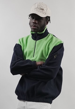 VINTAGE 80'S NAVY/ GREEN ZIP-UP POCKET FLEECE