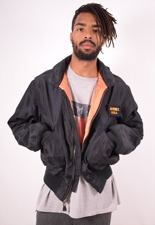 AVIREX MENS VINTAGE BOMBER JACKET LARGE BLACK 90S