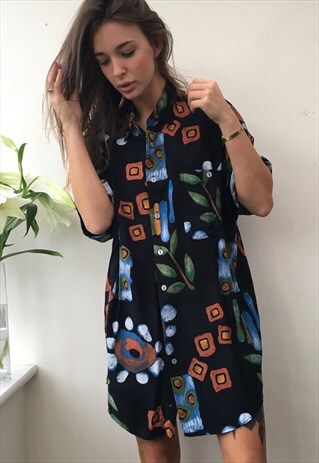 PATTERNED ABSTRACT OVERSIZED VINTAGE UNISEX FESTIVAL SHIRT