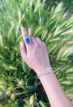 Statement Blue Lapis Lazuli Gemstone Ring in Sterling Silver