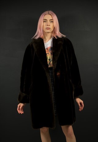 DARK BROWN FAUX FUR COAT