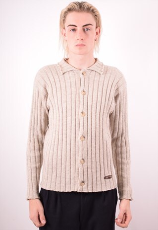 LEVI'S MENS VINTAGE CARDIGAN SWEATER SMALL BEIGE 90S