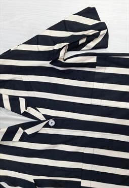 80's Vintage Shirt Striped Short Sleeve Black Cream