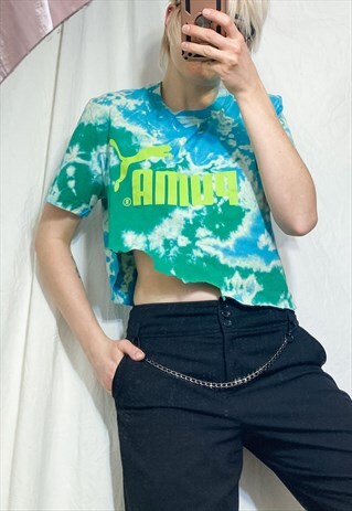 VINTAGE PUMA TEE Y2K REWORKED TIE-DYE BLEACH CROP T-SHIRT