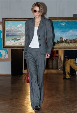 Vintage 90s houndstooth slim fit classy grey suit