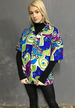 VINTAGE WAVEY SHIRT PATTERNED 80S RETRO OVERSIZED 10 12