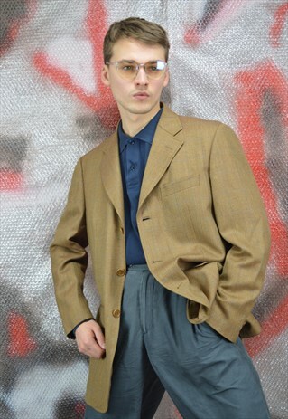 VINTAGE BROWN CHECKERED CLASSIC WOOL BLAZER