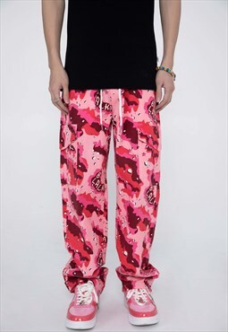 Camouflage dye pants stain cargo joggers in pink