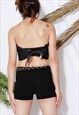 VINTAGE 90S Y2K TREND BLACK TRIANGLE SHEER CROP HALTER TOP