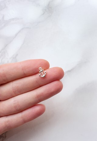 MEN'S STUD EARRING 925 SOLID SILVER ANCHOR NAVY JEWELLERY