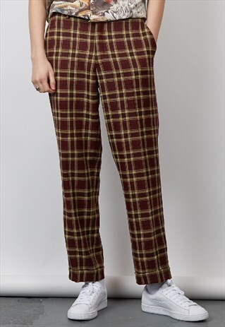 VINTAGE 90'S BURGUNDY CHECK TROUSERS