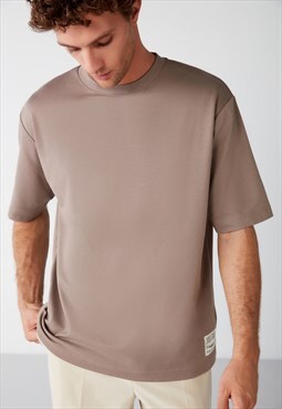 GRIMELANGE Joel Basic Oversize Dark Beige T-shirt 