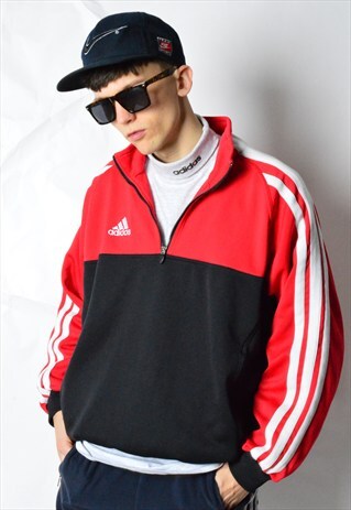 2002 RED BLACK COLOUR BLOCK ADIDAS 1/3 ZIPPER SPORTS JACKET