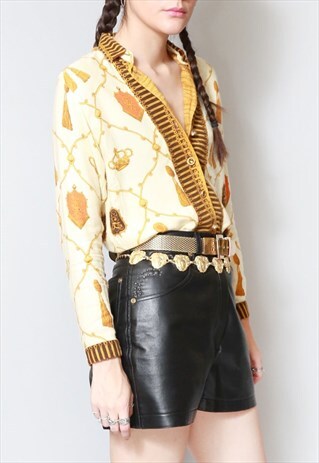 VINTAGE 1980'S GOLDEN CROWN & CHAIN PRINT SHIRT