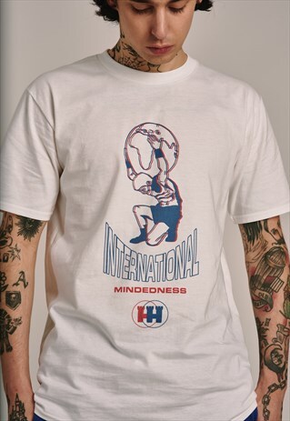 SHORT SLEEVED T-SHIRT IN WHITE WITH INTERNATIONAL MIND PRINT