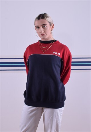 RED AND NAVY FILA EMBROIDERED SWEATSHIRT